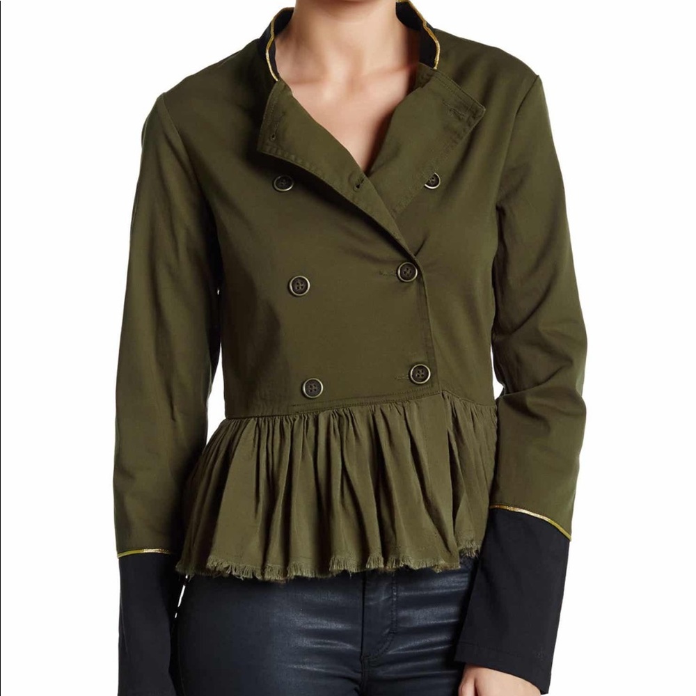Olive Green Double Breasted Peplum Military Jacket